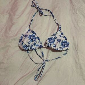 Floral Blue and White Bikini Top